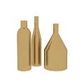 Three Golden Metallic Vases With Shiny Finish And Various Shapes