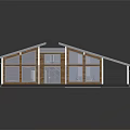 Modern Single Family House With Sloped Roof Wooden Exterior And Large Glass Windows