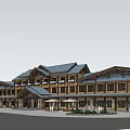 Waterfront Wooden Building Complex With Roofed Terraces And Scenic Surroundings