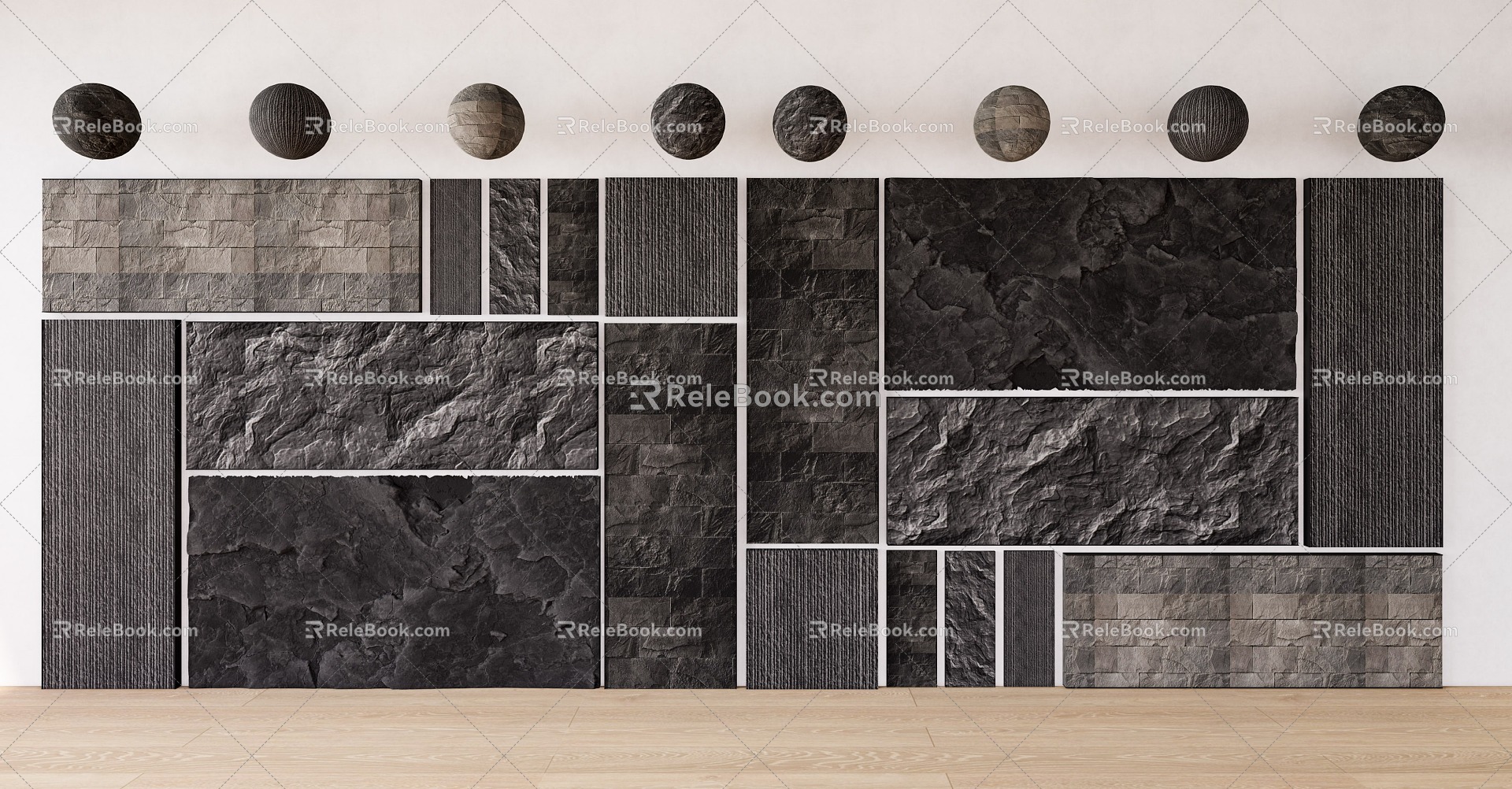 Dark stone rock modeling background wall Mao stone wall living room stone rock background modeling wall sofa background wall 3d model