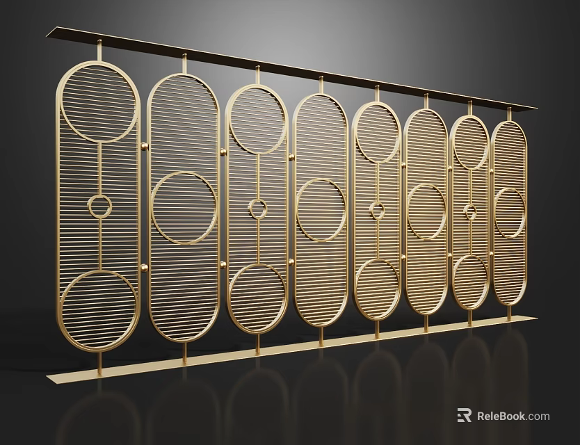 Elegant Golden Room Divider With Modern Geometric Patterns And Vertical Metal Panels 3d model 