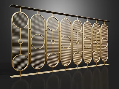 Elegant Golden Room Divider With Modern Geometric Patterns And Vertical Metal Panels 3d model