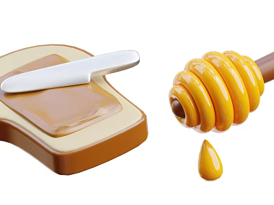Delicious Homemade Toast With Butter Knife And Drizzling Golden Honey 3d model