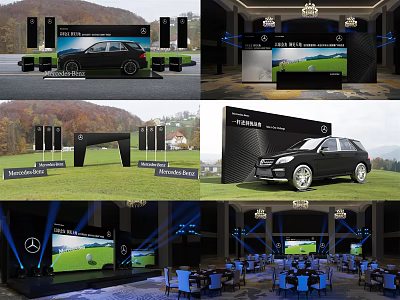 Mercedes Benz Car Display Event With Outdoor Stage And Indoor Venue Setup 3d model