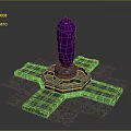 Scenic Landscape With Purple Crystal Pillar On Stone Platform And Square Tiles