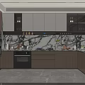 Modern Kitchen Interior Design With Marble Backsplash Cabinets Stove And Appliances 3d model