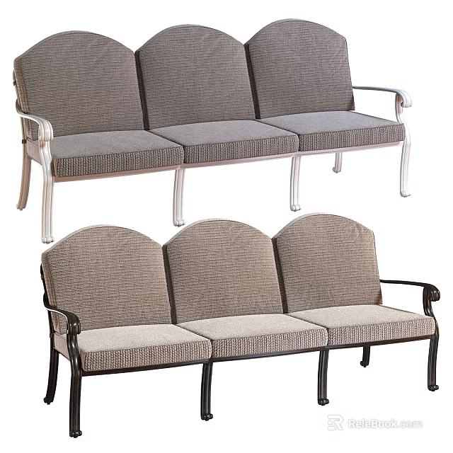 Three Seater Fabric Sofa With Silver And Black Metal Frame Textured Upholstery 3d model 