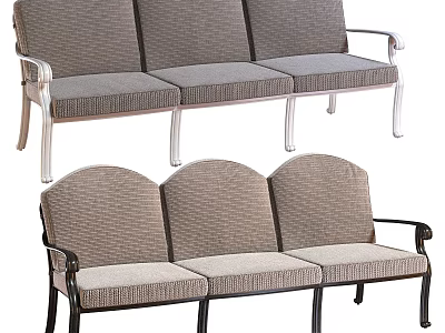 Three Seater Fabric Sofa With Silver And Black Metal Frame Textured Upholstery 3d model