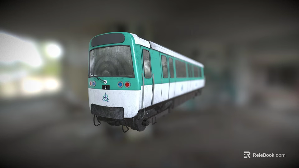 Green And White Train With Front Logo Red Green Lights And Windows 3d model 
