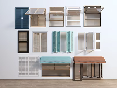 Various Window And Cabinet Designs With Different Colors For Home Interior Decor 3d model