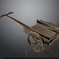 Rustic Wooden Cart With Large Wheels Long Handle And Wooden Planks