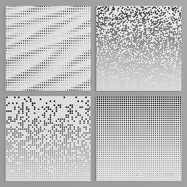 Abstract Dot Pattern Designs With Grid Random And Diagonal Arrangements 3d model 