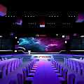 Modern Tech Stage With Starry Sky Large Screen Hanging Cube Decorations And Purple Blue Lighting 3d model