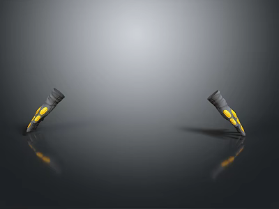Black And Yellow Screwdrivers With Wasp Like Stripes On Shiny Black Surface 3d model