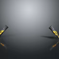 Black And Yellow Screwdrivers With Wasp Like Stripes On Shiny Black Surface