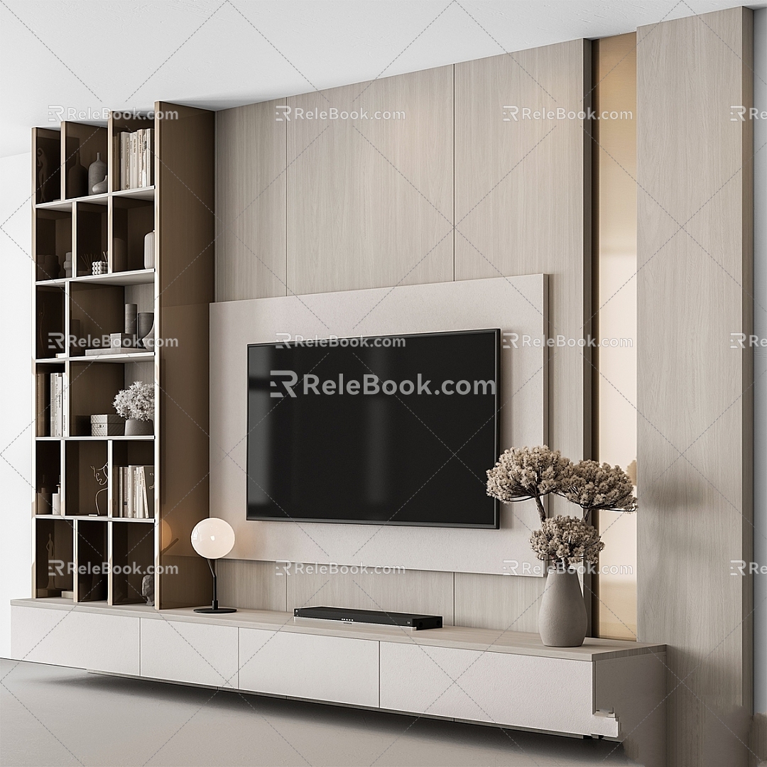 Modern TV background wall wall decoration display panel area 3d model