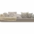 Cozy Beige Sofa Bench With Geometric Pattern Pillows And Fur Blanket