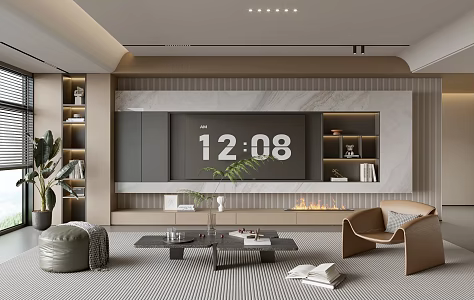 Modern Minimalist Living Room Balcony Cabinet Sofa Combination Coffee Table Sofa Background Wall 3d model