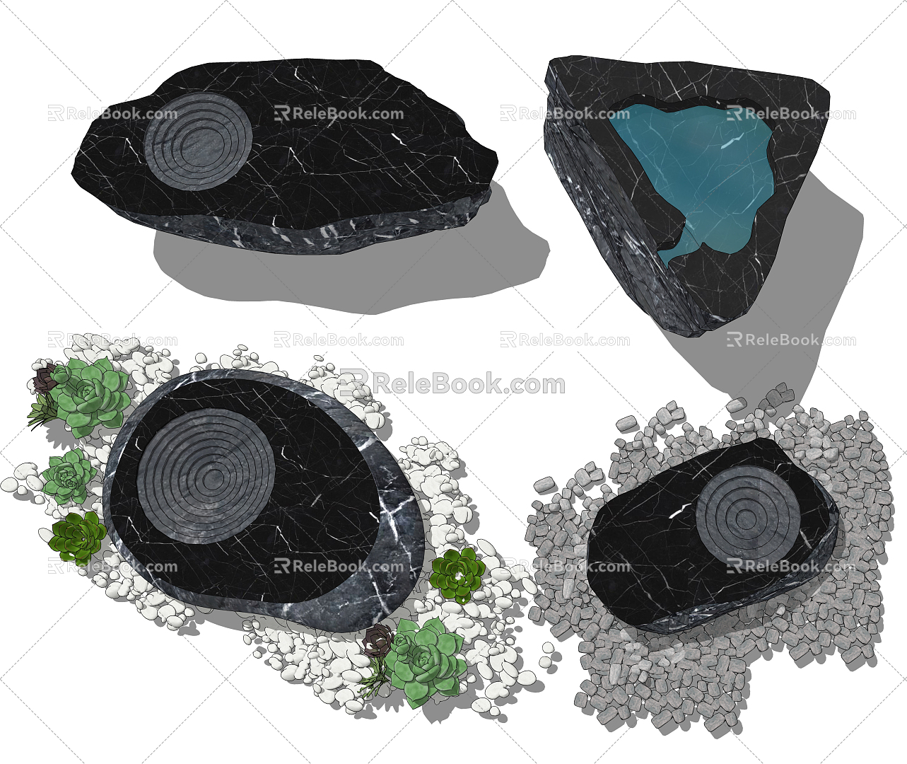 New Chinese Style Water Bowl Black Mountain Stone Water Bowl Water Flowing Water Stone Bowl Characteristic Waterscape 3d model