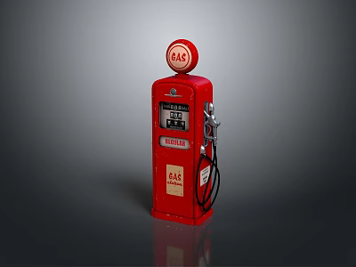 Vintage Red Gas Pump With GAS Sign Regular Label And Fuel Nozzle 3d model