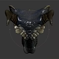 Intricate Dragon Head Sculpture With Brown Horns Blue Scales And Textured Details