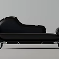 Elegant Dark Brown Leather Chaise Lounge With Curved Design And Black Accents