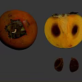 Fresh Whole Persimmon and Halved Persimmon with Seeds Showing Juicy Flesh