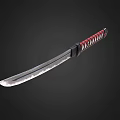 Traditional Samurai Sword With Curved Blade And Red White Diamond Pattern Handle 3d model