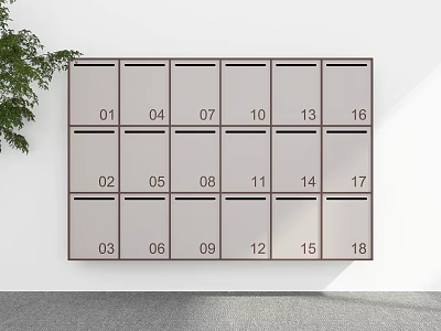 Neatly Arranged Numbered Mailboxes On Wall For Residential Building Mail Service 3d model