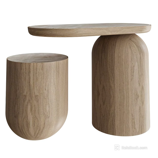 Modern Minimalist Wooden Coffee Table With Round Top And Cylindrical Base 3d model 