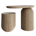 Modern Minimalist Wooden Coffee Table With Round Top And Cylindrical Base