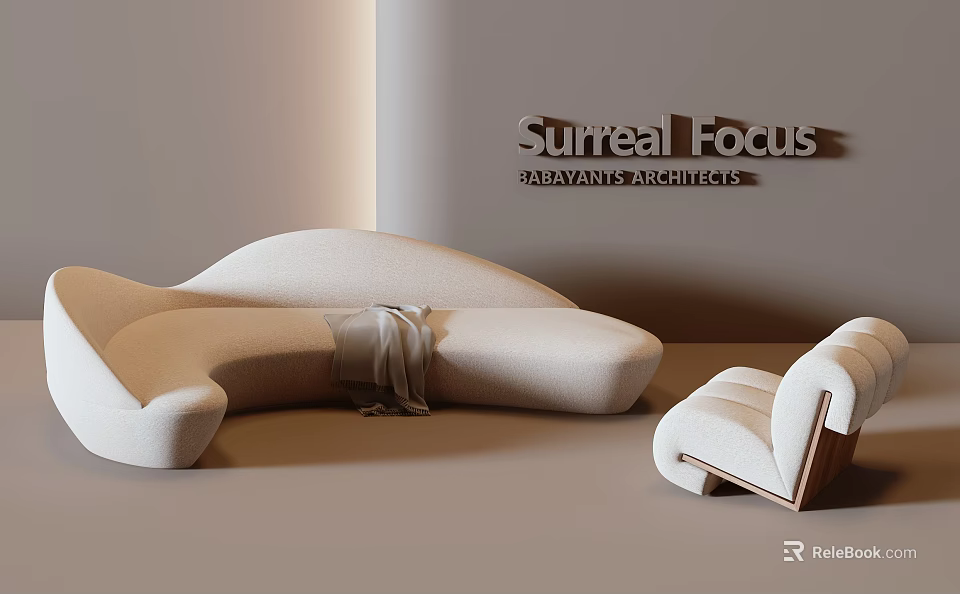 Cream Colored Modern Multi Person Sofa Featuring Soft Fabric And Single Accent Chair 3d model 