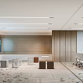Modern Conference Room Interior With Large Screen Wooden Walls Meeting Tables And Chairs