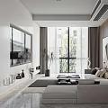 Modern Living Room Interior With Light Colored Sofa Large Windows TV And Decorative Plants
