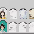 Various Scenic Wall Designs With Traditional Mountain Landscape And Figure Illustrations