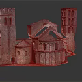 Cartoon Scene Medieval Style Building With Towers Domes And Arched Windows