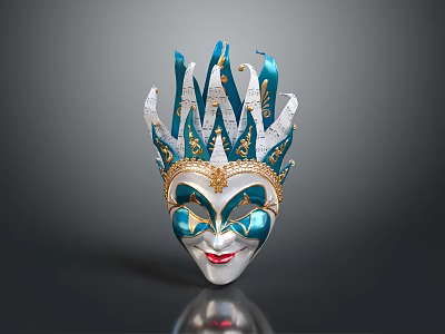 Ornate Venetian Mask With Blue Green White And Golden Decorative Crown Top 3d model