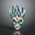 Ornate Venetian Mask With Blue Green White And Golden Decorative Crown Top
