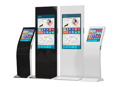 Modern Public Self-service Kiosks with Black White Designs and Interactive Screens 3d model