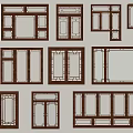 Traditional Chinese Style Wooden Door And Window Frames With Various Decorative Patterns 3d model