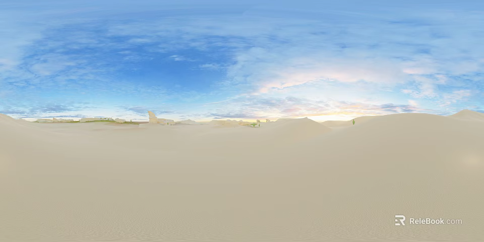 Vast Desert Landscape With Rolling Sand Dunes Blue Sky And Pink Sunset Hues 3d model 