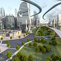 Modern Flat Door Design in Future City High Rise Buildings with Green Landscaping