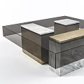 Modern Coffee Table With Transparent Glass Top Sturdy Metal Marble Base And Rectangular Design 3d model