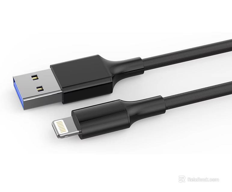 Black USB to Lightning Cable for Phone Digital Charging and Data Transfer 3d model