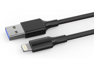 Black USB to Lightning Cable for Phone Digital Charging and Data Transfer 3d model