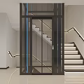 Modern Elevator With Glass Door And Black Frame Interior Staircase Lighting Design 3d model