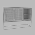 Modern Cabinet Furniture With Woven Doors Black Finish And Metal Frame Open Shelf