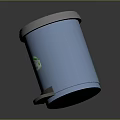 Blue Pedal Trash Can With Gray Lid Red Circular And Green White Stickers