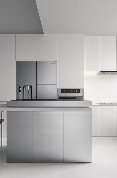 Sleek Minimalist All White Modern Kitchen With Central Island Storage Cabinets And Complete Functional Appliances 3d model