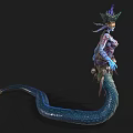 Blue Skinned Game Movie Character With Snake Tail And Tentacle Headdress
